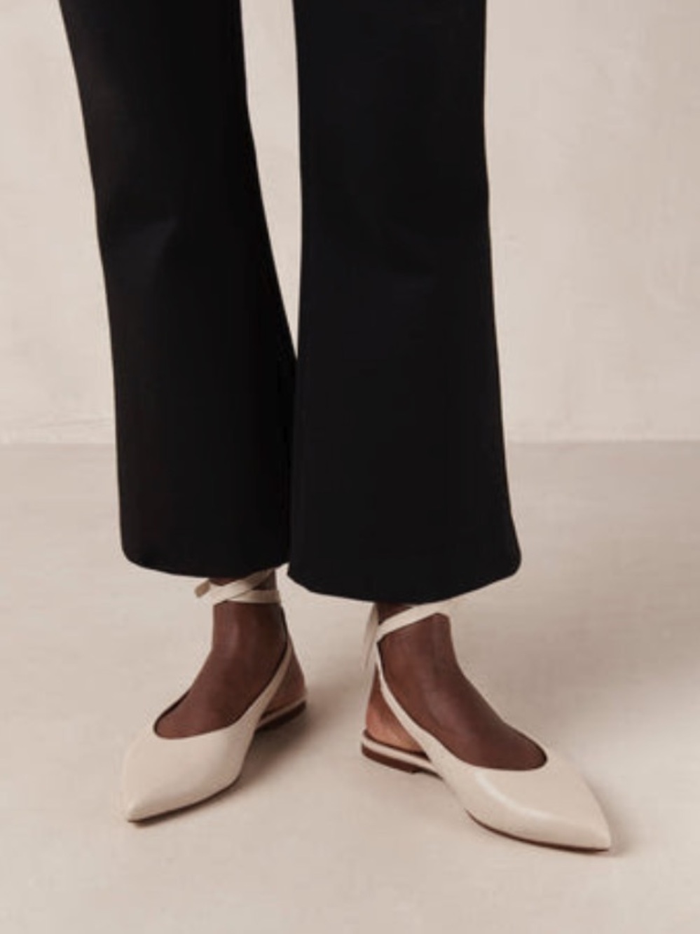 ALOHAS Ribbon Cream Pointed-Toe Lace-Up Slingback Flats (US 9, EUR 40) - Picture 1 of 8
